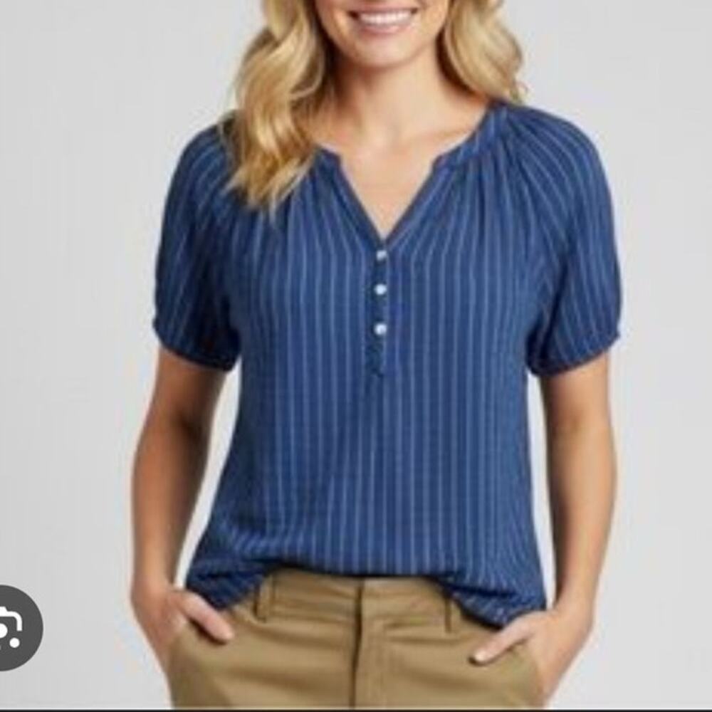 Joie Women's Blue Pin Striped Pullover Cotton Rayon Top Size 1X